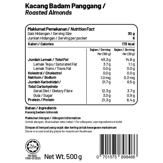 Almond Unsalted Bulk Pack (3x500g)