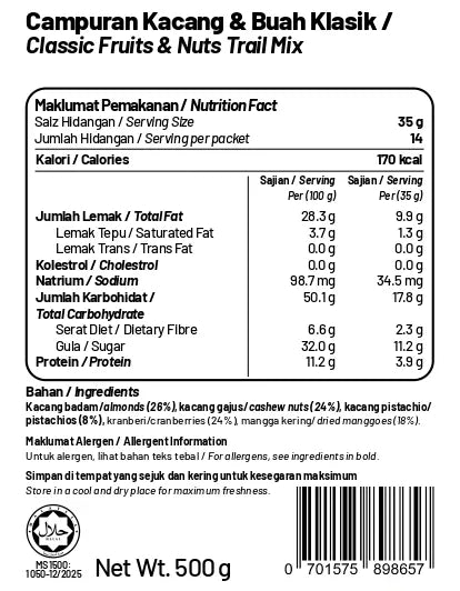 Classic Fruits and Nuts Trail Mix