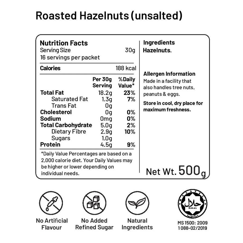 Lightly Roasted Hazelnuts (Unsalted)