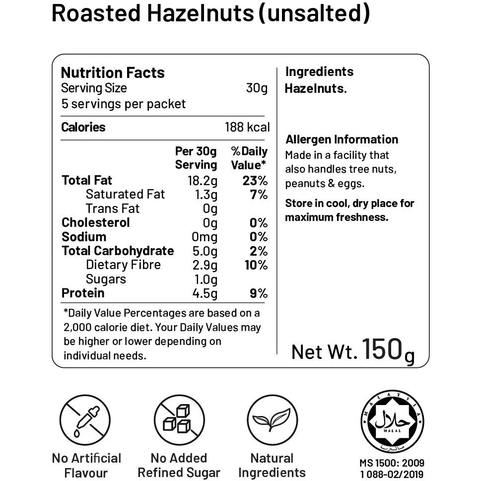 Lightly Roasted Hazelnuts (Unsalted)
