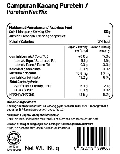 Lightly Roasted Puretein Nut Mix (Unsalted)