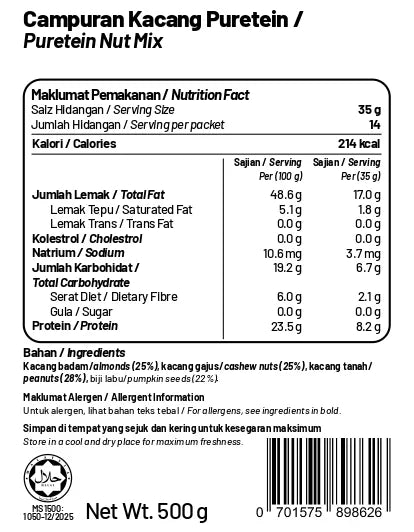 Lightly Roasted Puretein Nut Mix (Unsalted)