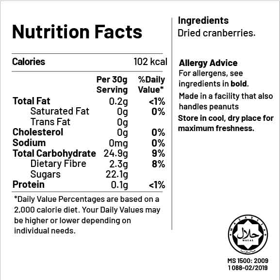 Cranberry kering (rendah gula)